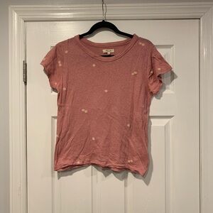 Madewell Pink Daisy Flower Embroidered Short Sleeve Tee